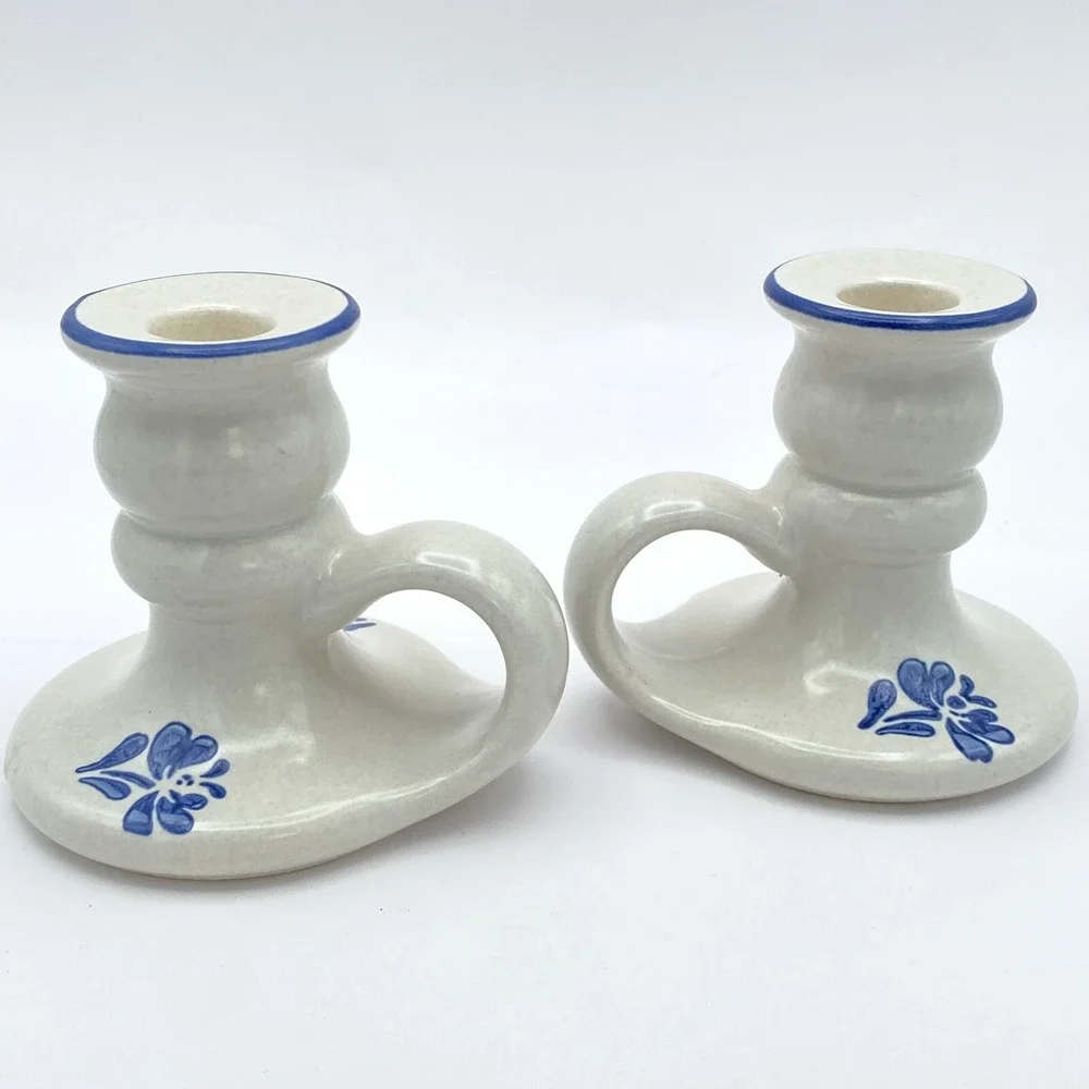 Pfaltzgraff Yorktowne 2 Taper Candlestick Holders Handles 3.5
